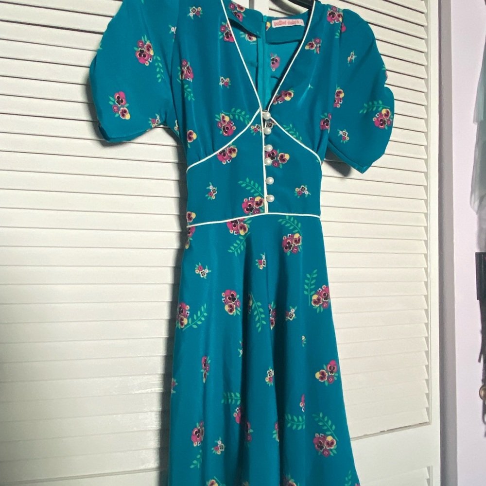 Coquette Floral Teal Mini Dress Vintage Inspired
